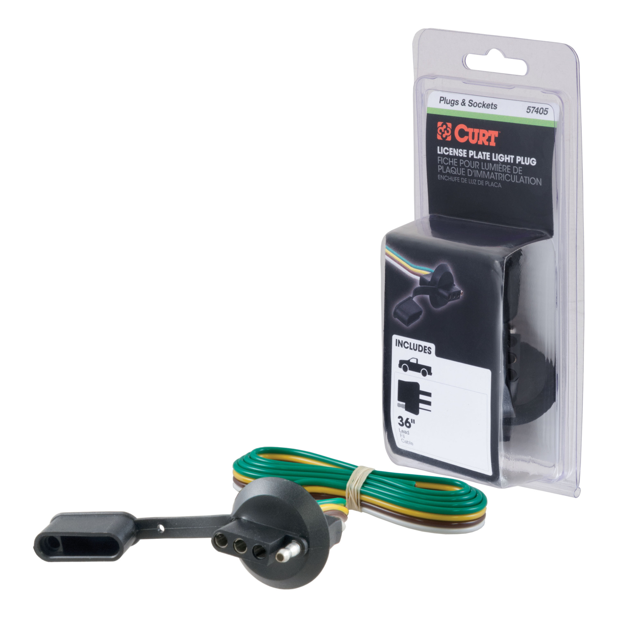 Curt Manufacturing Vehicle-Side 4-Pin Flat Trailer Wiring Harness — 36in. Wires, Fits 1 1/4in. License Plate Light Hole, Model# 57405
